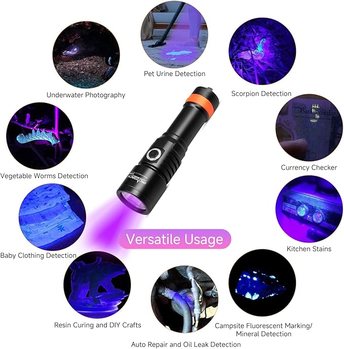 ORCATORCH D530V 395nm Fluorescent Dive Light for Scuba, 2 Modes, 120° Wide Beam Blacklight for Underwater Photography, Coral Detection & Resin Curing