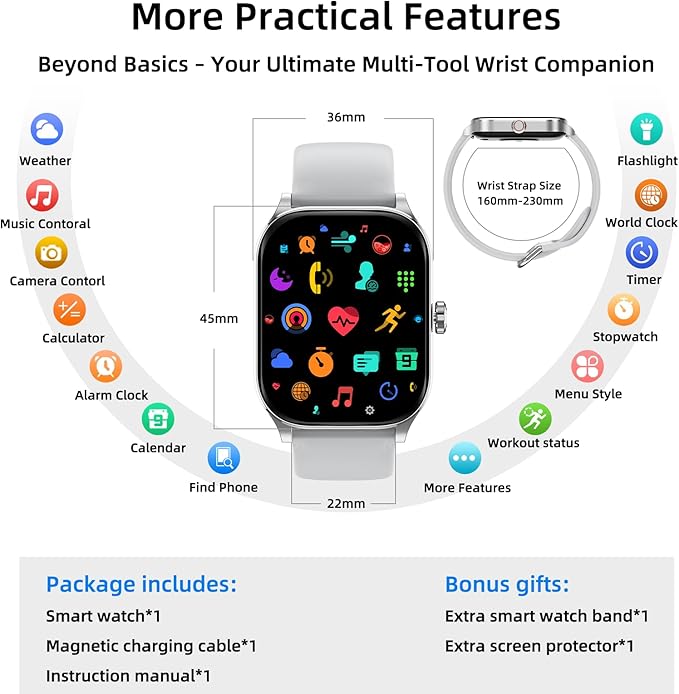 Smart Watch with AI (Built-in GPS + Map), 1.96" HD Fitness Tracker for Men Women, 100+ Sports Modes, Call/Reply/Notification, 24/7 Heart Rate & Sleep Monitor, Waterproof Smartwatch for Android iPhone