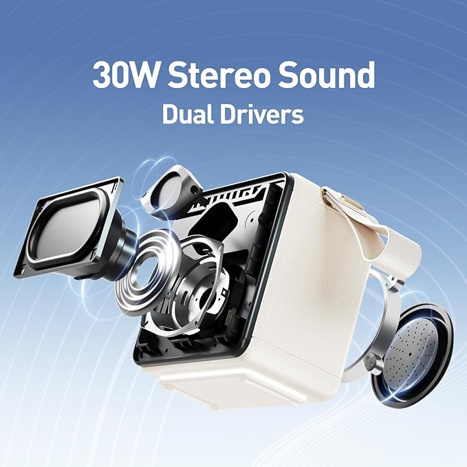 Bluetooth Speaker Portable IP67 Waterproof with 3 Colorful LED Lights TWS Pairing Support Wireless/Aux Cable/SD Card/U Disk Input for Outdoor/Home/Party/Bathroom (White)