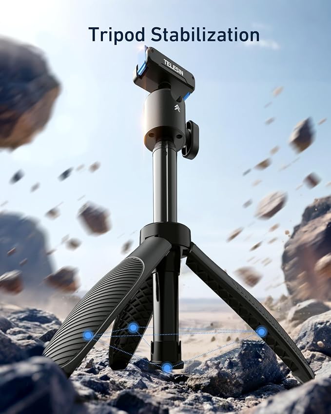 TELESIN 40cm/15.7'' Mini Selfie Stick Tripod, Magnetic Quick Release Selfie Sticks Handle Grip, Portable Vlog Monopod, 360° Adjustable Extended Pole for DJI Osmo Action 5 Pro/4/3 Camera Accessories