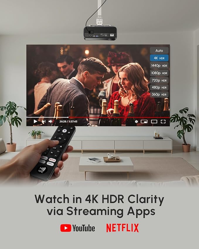 Google TV Projector 4K Ultra HD for Daylight Viewing, 2025 Upgrade 1700 ANSI Daytime Smart Home Theater Proyector with HDR, Dolby 2×30W Speakers NFC HDMI ARC WiFi6 Bluetooth5.4 for Indoor Movie Gaming