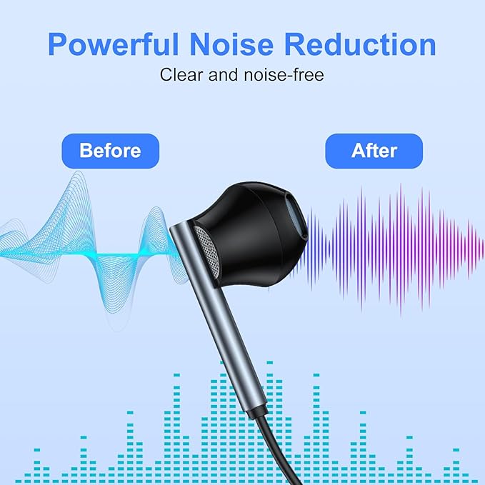 USB C Headphones for iPhone Air 17 16 15 Pro Max Plus 16e iPad Pro, 2Pack Type C Earphones Wired Earbuds with Mic & Volume Control Noise Canceling for Samsung Galaxy S25 S24 S23 Ultra A16,Pixel 10 Pro