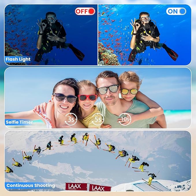 4K Digital Camera Waterproof, Point and Shoot Cameras for Photography, 10FT Underwater Camera with Dual Screens,18X Digital Zoom, 32GB TF Card, Selfie Cameras for Teens Beginners Girls Boys Kids(Blue)