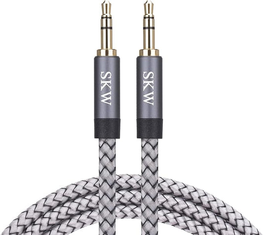 SKW 3.5mm Aux Cable for Car, 1.64ft/0.5M (Grey, Tangle-Free, Compatible with iPhone, iPod, iPad, Echo Dot)