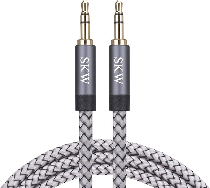 SKW Aux Cable for Car, 3.5mm to 3.5mm Aux Cord/Audio Jack Cable/Headphone Cable for iPhone, iPod, IPad, Echo Dot, Sony & More (Grey, 9.8ft/3M)