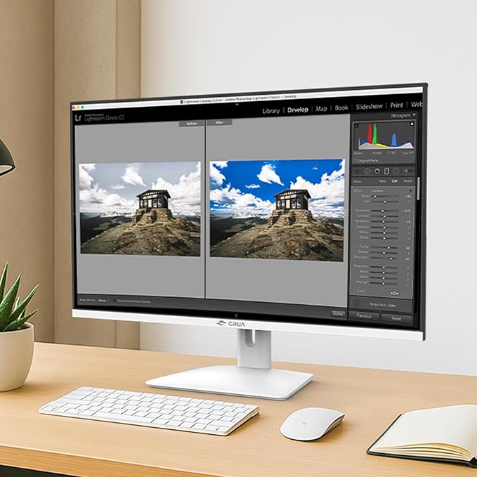 CRUA 32Inch White Monitor, QHD (2560X1440P), 75Hz Computer Monitor, IPS Screen, 120% sRGB, Support AMD FreeSync, Blue Light Filter, HDMI & DP, Built-in Speakers, Wall Mount Installation (75mm*75mm)