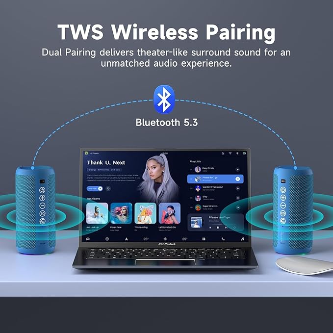 Ortizan Portable Bluetooth Speakers, IPX7 Waterproof Wireless Outdoor Speaker with 24W Loud Stereo Sound And Bluetooth 5.3, Deep Bass, RGB Lights, Dual Pairing, 30H Playtime for Home, Party