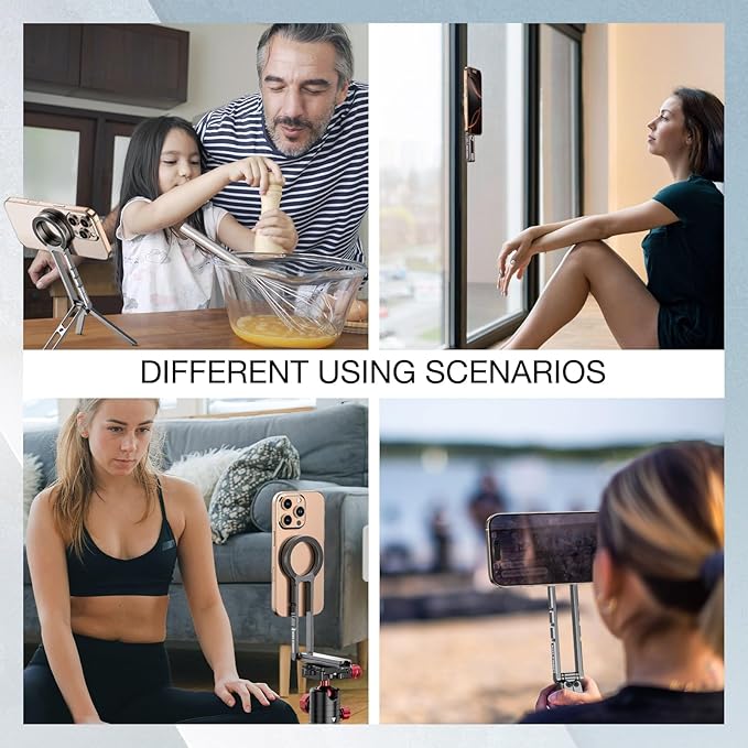 Magnetic Phone Tripod Stand Compatible with iPhone 16 15 14 13 12 Magsafe - Aluminium Smartphone Mini Tripod Pocket Cell Phone Stand Dual-Sided Magnet Quick Mount