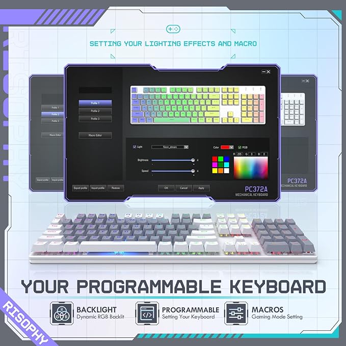 Wireless Mechanical Keyboard, Triple Mode 2.4G/USB-C/Bluetooth Gaming Keyboard, 104 Keys Programmable, Customize RGB Backlit, Red Switch, Bicolor PBT Keycaps, Rechargeable Wired for Laptop PC