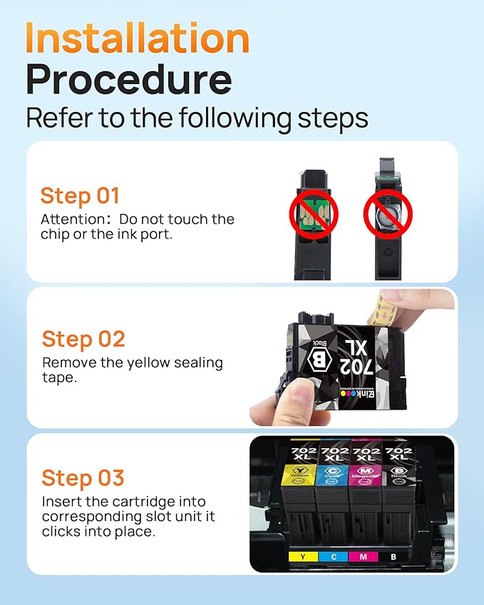 E-Z Ink 702XL Ink Cartridges High Yield Remanufactured for Epson 702 XL 702XL T702XL T702 to use with Epson Workforce Pro WF-3720 WF-3730 WF-3733 (1 Black, 1 Cyan, 1 Magenta, 1 Yellow, 4 Pack)