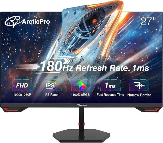 27inch Gaming Monitor 180Hz, IPS, FHD 1080p, 1ms Response Time, Adaptive sync, PC Computer Monitor, 3-Sided Frameless, Ultra Slim, 130% sRGB, Bluelight Filter, DP*1, HDMI*1
