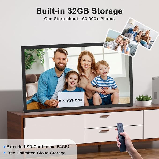 Large Digital Picture Frame 21.5" WiFi Photo-Frame - 32GB 1920x1080 FHD 1080P Digital Frame, Sync Phone, Mirror its Screen on Smart Frame, Share Photo Video via App Email, Wall Mounted, Gifts for Mom