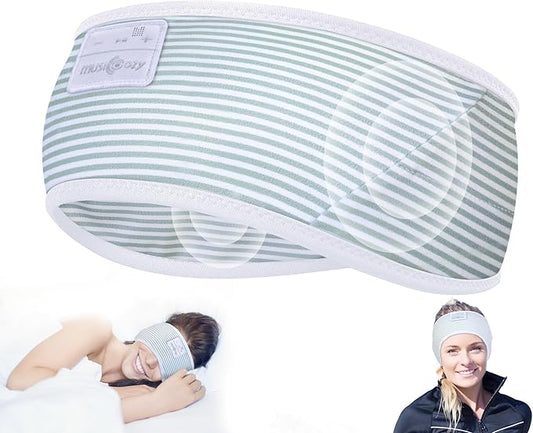 MUSICOZY Sleep Headphones Bluetooth 5.4 Headband, Wireless Earphones Sweat Resistant Earbuds with Ultra-Thin HD Stereo Speaker for Workout Running(White Green)