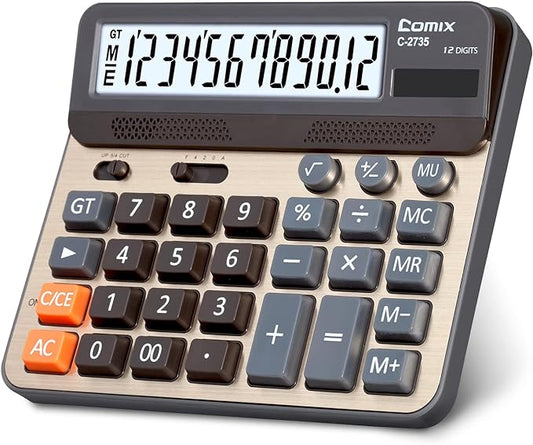 Comix Desktop Calculator, Large Computer Keys, 12 Digits Display, Champaign Gold Color Panel, C-2735