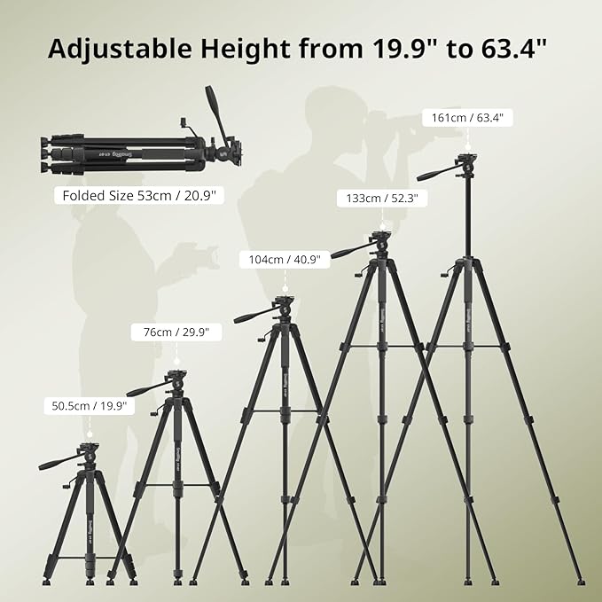 SmallRig CT-07 Aluminum Camera Tripod Stand, 63.4" Travel Tripod for iPhone and Cameras, Phone Tripods with Quick-Switch Vertical/Horizontal Mount, Adjustable Angles & Max. 4kg Load