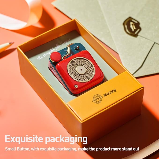 Muzen Mini Bluetooth Speaker, Button Small Cute Portable Metal Retro Wireless Speaker with Loud Volume Great Sound and Portable Lanyard & Gift Bag for Office Classic Vintage Decor