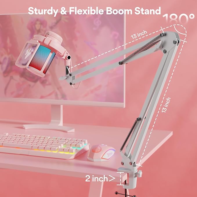 MAONO Gaming USB Microphone with Noise Cancellation, Streaming mic for PC Computer MAC PS4 PS5, All-in-One Kit with Mute, Monitor for Recording, Podcast, Twitch, YouTube, Discord, DGM20S Pink