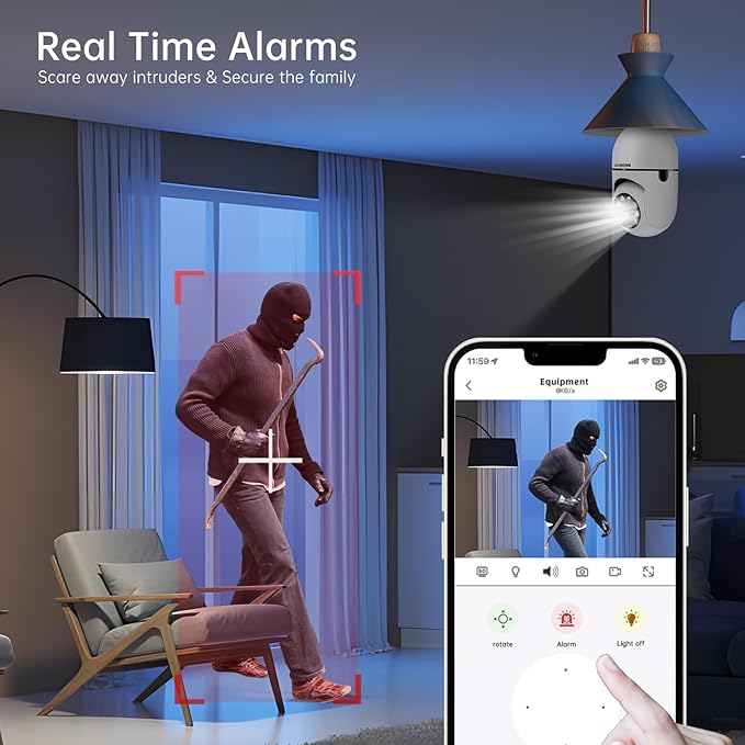 WESECUU Light Bulb Security Camera -5G& 2.4GHz WiFi 2K Security Cameras Wireless Outdoor Motion Detection and Alarm,Two-Way Talk,Color Night Vision,Human Detection, Bulb Camera Compatible with Alexa