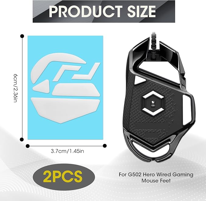 2 Pack G502 Wired Gaming Mouse Feet Sliding Stickers, Wear-Resistant Smooth Mice Glass Skates Pad Compatible with Logitech Mouse Feet Replacement (Glide Mice Skates, White PTFE)