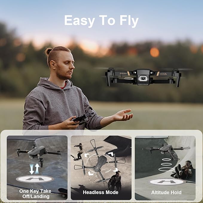 4DV4 Drone with 1080P Camera for Adults Kids,FPV HD Live Video RC Quadcopter Helicopter Toys Gifts,Altitude Hold, Waypoints,3D Flip,Headless Mode,2 Batteries,Carrying Case,Black