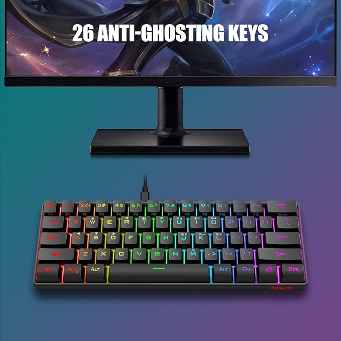 RedThunder 60% Gaming Keyboard and Mouse Combo, Ultra-Compact 61 Keys RGB Backlit Mini Keyboard, Lightweight 7200 DPI Honeycomb Optical, Wired Gaming Set for PC MAC PS5 Xbox Gamer(Black)