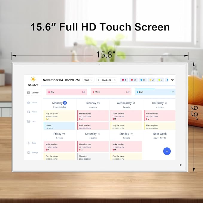 Akimart 15.6 inch Wall Planner Digital Calendar & Chore Chart, Smart Touchscreen Interactive Display for Family Schedules, Hearth Display Digital Calendar, Great for Organizing Your 2025 Year