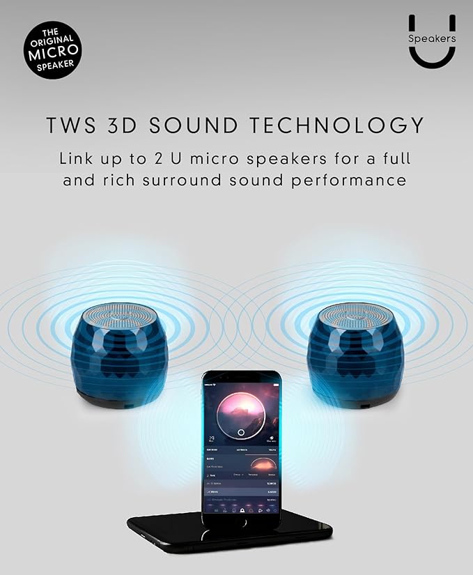 Fashionit U Micro - Small Bluetooth Speaker | Coin-Sized Speakers Bluetooth Wireless with Built-in Mic & Remote Shutter | Portable Rich Sound for Travel, Shower, Beach |Glam Midnight Blue