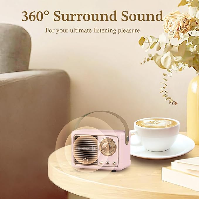 PRUNUS J-999 Retro Bluetooth Speaker,Vintage Decor,Mini Wireless Bluetooth Speaker,Cute Old Fashion Style Support USB/TF Card/AUX for Kitchen Desk Bedroom Office Party Outdoor(Pink)