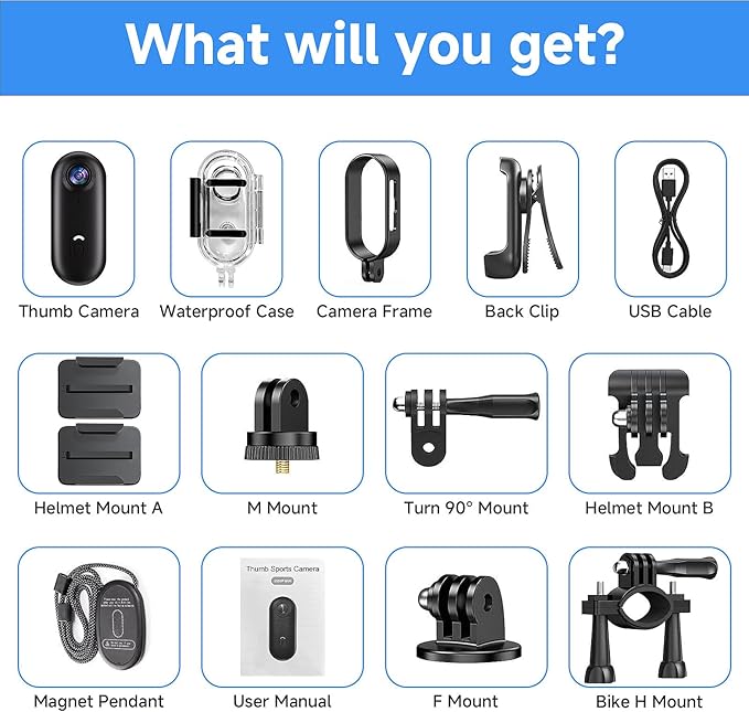 4K Thumb Mini Action Camera – Waterproof Vlogging Camera with Clip Mount and WiFi, Underwater Body Camera for Biking, Hiking, Helmet POV – Video Camera with 64GB Card