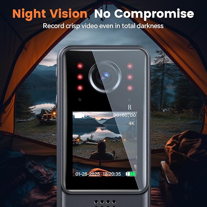 4K Body Camera with Audio, Z13 Compact Police Body Cam with 2 Batteries & Dock, 6 IR Night Vision, Bike Mount, Clip & Lanyard for Commuting, and Daily Recording(128G-4K with 2pcs Batteries)