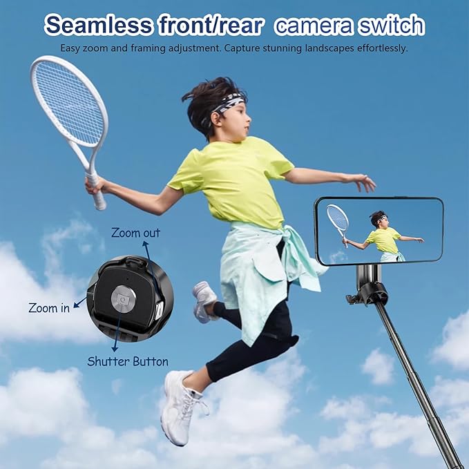 2-in-1 Magnetic Phone Tripod Stand with Zoom, Portable Mini Extendable Selfie Stick with Remote, Lightweight Handheld Cell Phone Tripod for Photos & Videos