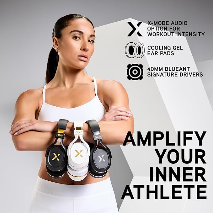 BlueAnt Pump X - The Gym Headphones | White/Gold | Sports Headphones | Cushioned & Cooling Ear Pads | (ANC) Active Noise Cancelling/Advanced Transparency | Wireless | Up to 58hr Play Time