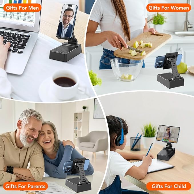 Multifunctional Cell Phone Stand with Wireless Bluetooth Speaker and Anti-Slip Base, HD Stereo Compatible with Multiple Devices, Tech Gadgets Gifts for Men/Women/Parents/Child (Blue)