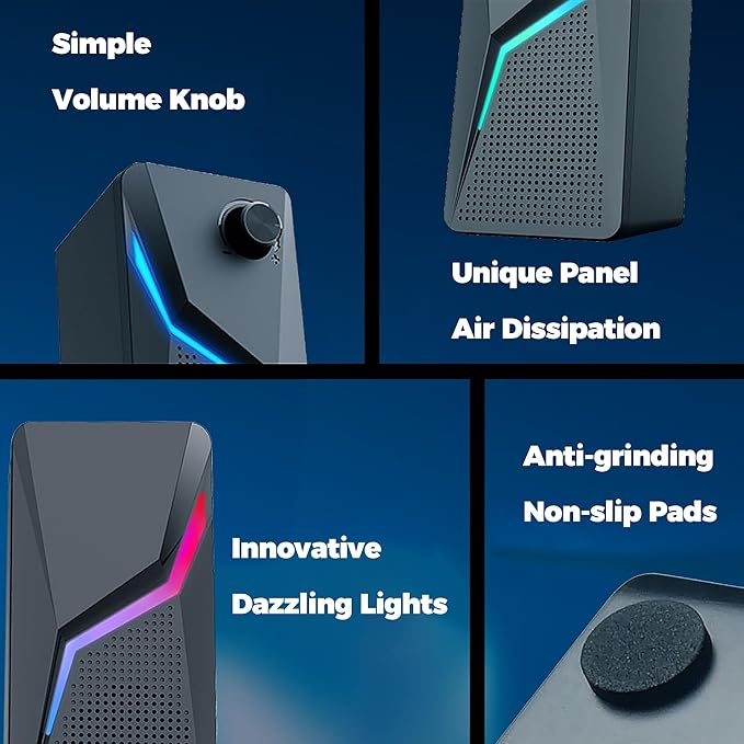 ROSON Computer Speakers, PC Gaming Speakers with Enhanced Bass and Volume Control, Stereo 2.0 USB Powered 3.5mm Aux Multimedia Speakers for Laptop/Desktop/Tablets/Phone