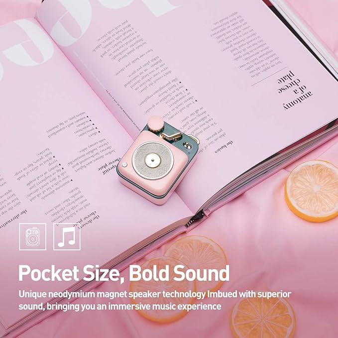 Muzen Mini Bluetooth Speaker, Button Small Cute Portable Metal Retro Wireless Speaker with Loud Volume Great Sound and Portable Lanyard & Gift Bag for Office Classic Vintage Decor