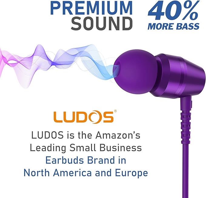 LUDOS OMNITONE Wired Earbuds in-Ear Headphones, 5 Years Warranty, Earphones with Microphone, 3.5 mm Jack Corded Ear Buds, Videoconference for iPhone, Samsung, Laptop, Kids, School Students - Purple