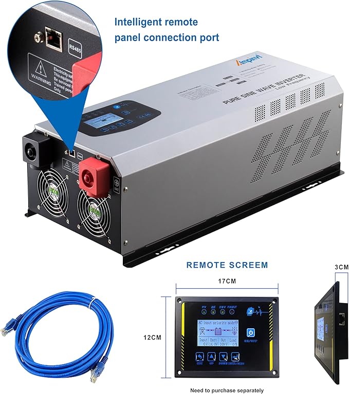 5000W Peak 15000watts Pure Sine Wave Power Inverter 24V DC to 120/240V AC Split Phase with Battery AC Charger,Off Grid Low Frequency Solar Inverter for Home