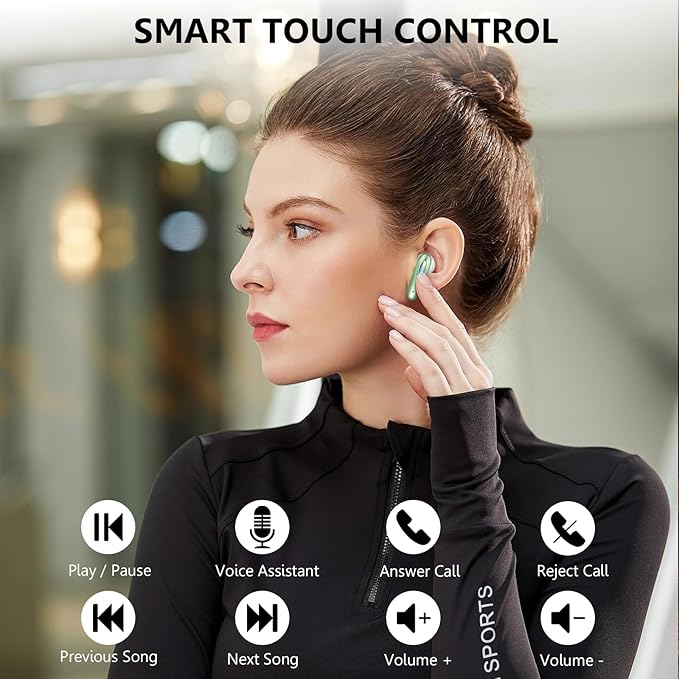Wireless Earbud, Bluetooth Headphones 5.3 Built in 4 ENC Mic, Stereo Bass Wireless Earphones, 40H Bluetooth Earbud in-Ear Dual LED Display, USB-C, IP7 Waterproof Sports Ear Buds for Android iOS, Green