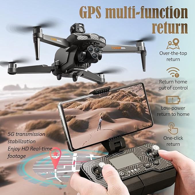 5G Brushless Drone with Camera for Adults 4K, 8K GPS FPV Drone with 3-Axis Gimbal & 360° Obstacle Avoidance - Foldable RC Drones for Adults, 5KM Transmission, 60min Flight, Auto Return, 50X Zoom (Sliver)