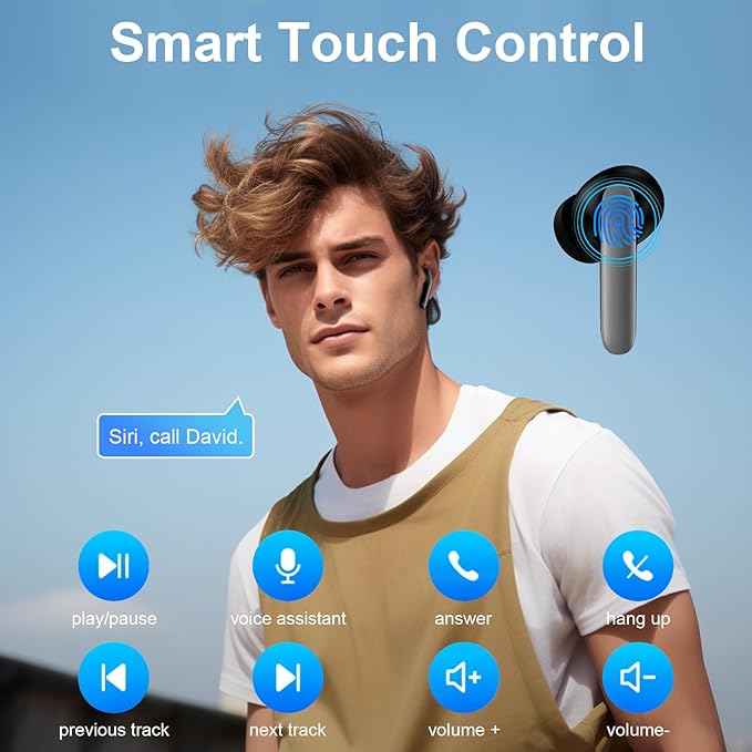 Wireless Earbuds Bluetooth 5.3 Headphones,Noise Cancelling EarBuds with Deep Bass 60H Playback Stereo Ear Buds with Mic LED Display Charging Case IPX7 Waterproof in Ear Earphone for Phone Laptop Sport