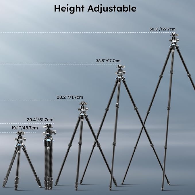 SIRUI 50.2" Carbon Fiber Travel Tripod, Compact Professional Camera Trippod with Low Profile Ball Head, Quick Release System, Load Up to 26.5lbs/12kg, AM-254+KS-20