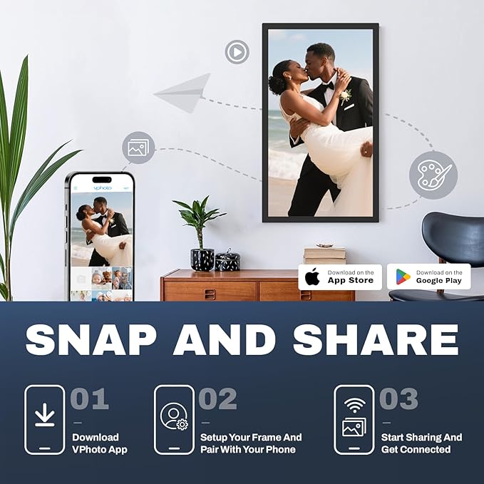 Large Digital Picture Frame 24 inch, 1920x1080 FHD IPS WiFi Digital Photo Frame with Remote, 32GB Storage, Auto-Rotate, Instantly Share Photo/Video via Apps/Email, USB/Mirco SD, Black