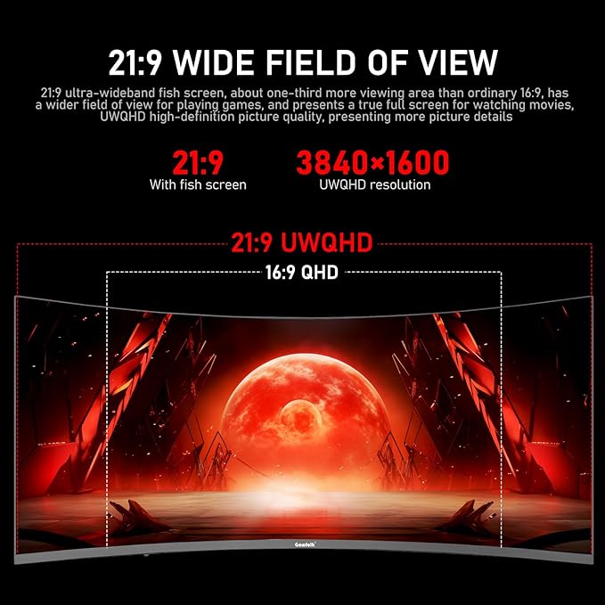 38 Inch Ultrawide Curved 144Hz Gaming Computer Monitor 2500R PC Screen 21:9 UWQHD (3840x1600),1ms,10bit,Freesync,Display Port、HDMI,Liftable Stand,Wall Mount Compatible 100 * 100mm-Black