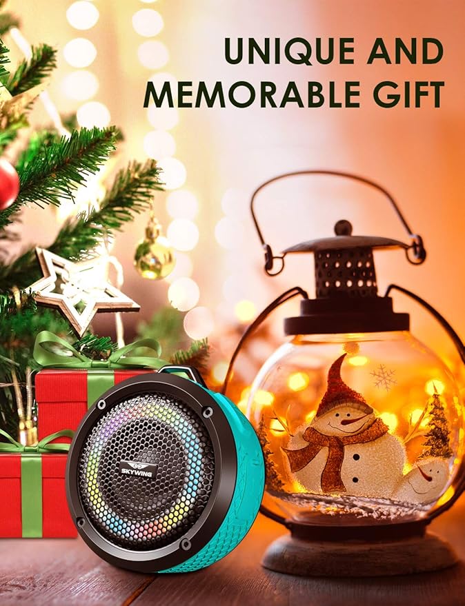 Soundace S6 IPX7 Waterproof Shower Speaker 5W Bass+ Bluetooth Speaker with Suction Cup Hook Lanyard RGB Light, Premium Mini Portable Outdoor Wireless for Bike Pool Beach