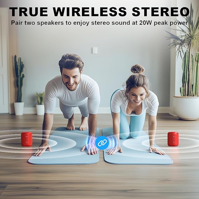 Bobtot Portable Speaker Bluetooth, IPX6 Shower Speaker Waterproof, 15H Playing Time, Loud and Stereo Sound with Bass, Dual Pairing for Party, Camping, Travel, Red