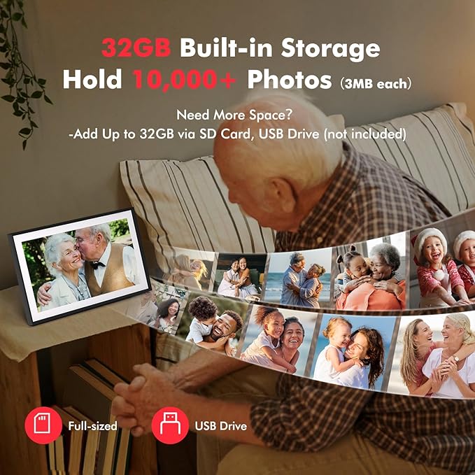 Digital Picture Frame, 15.6 Inch Large Frameo Digital Photo Frame WiFi, 32GB, 1920 * 1080 IPS HD Touch Screen, Tabletop&Wall-Mounted, Share Picture Video, Birthday, Wedding, for Mom