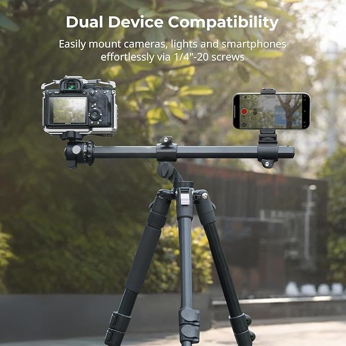 SmallRig CT25 64.5"/164cm Horizontal Overhead Tripod for iPhone & Camera, with Phone Holder & Carrying Bag, 22lb Max Load Aluminum Lightweight Camera Tripod for Overhead Shots/Live Streaming