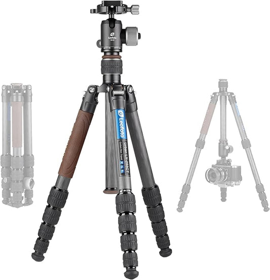 Carbon Fiber Lightweight Travel Tripod with 360° Ball Head, Reverse Folding, Removable Center Column, Folded Height 36cm, Maximum Load 8KG