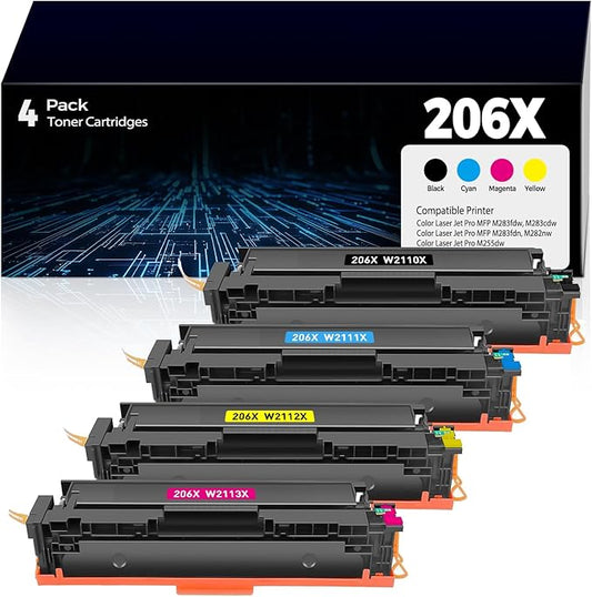 206X Toner Cartridges 4 Pack Replacement for MFP M283fdw M283cdw for HP 206X HP206X 206A 206 HP206A Toner Work for Color Laser Jet Pro MFP M283fdw M255dw M283cdw M283fdn M282nw M255nw Printer Ink 206X