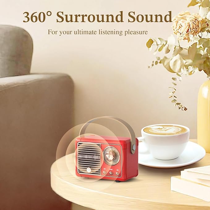 PRUNUS J-999 Retro Bluetooth Speaker,Vintage Decor,Mini Wireless Bluetooth Speaker,Cute Old Fashion Style Support USB/TF Card/AUX for Kitchen Desk Bedroom Office Party Outdoor(Exclusive Red)